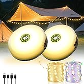 2Pack Camping String Lights, 4-in-1 Quick Storage Camp Light, 8Mode 32.8FT Hanging Tent Lights, Rechargeable Camp Lamp As Camping Essentials Gear, Waterproof LED Lantern for Hiking Travel Patio Party