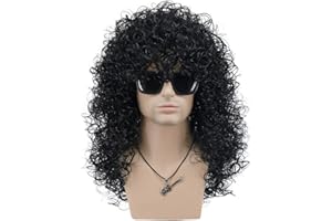VGbeaty Mens Slash Long Curly Black Hard 70s 80s Rocker Wig Halloween Costume Cosplay Wig (Black)