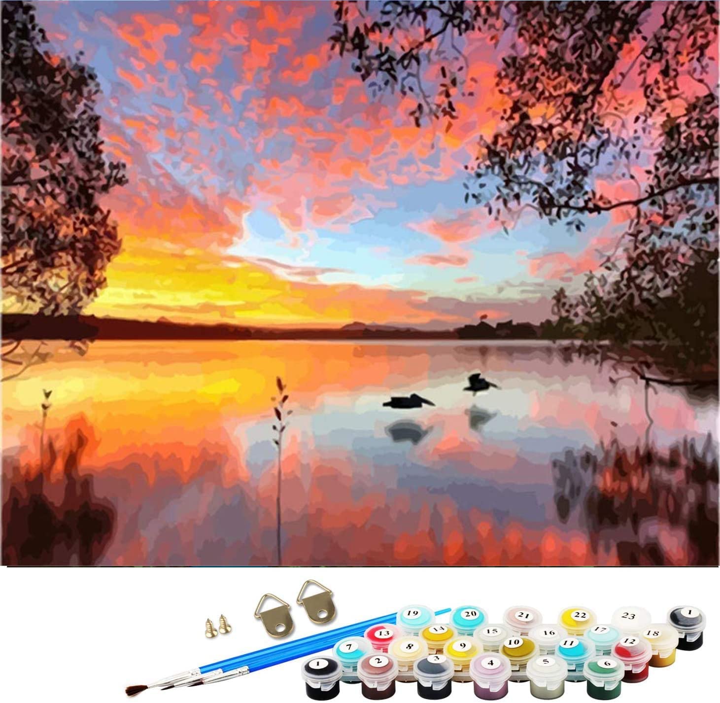 ABEUTY DIY Paint by Numbers for Adults Children, Sunset Clouds and Seagull 16x20 inches Number Painting Art Therapy