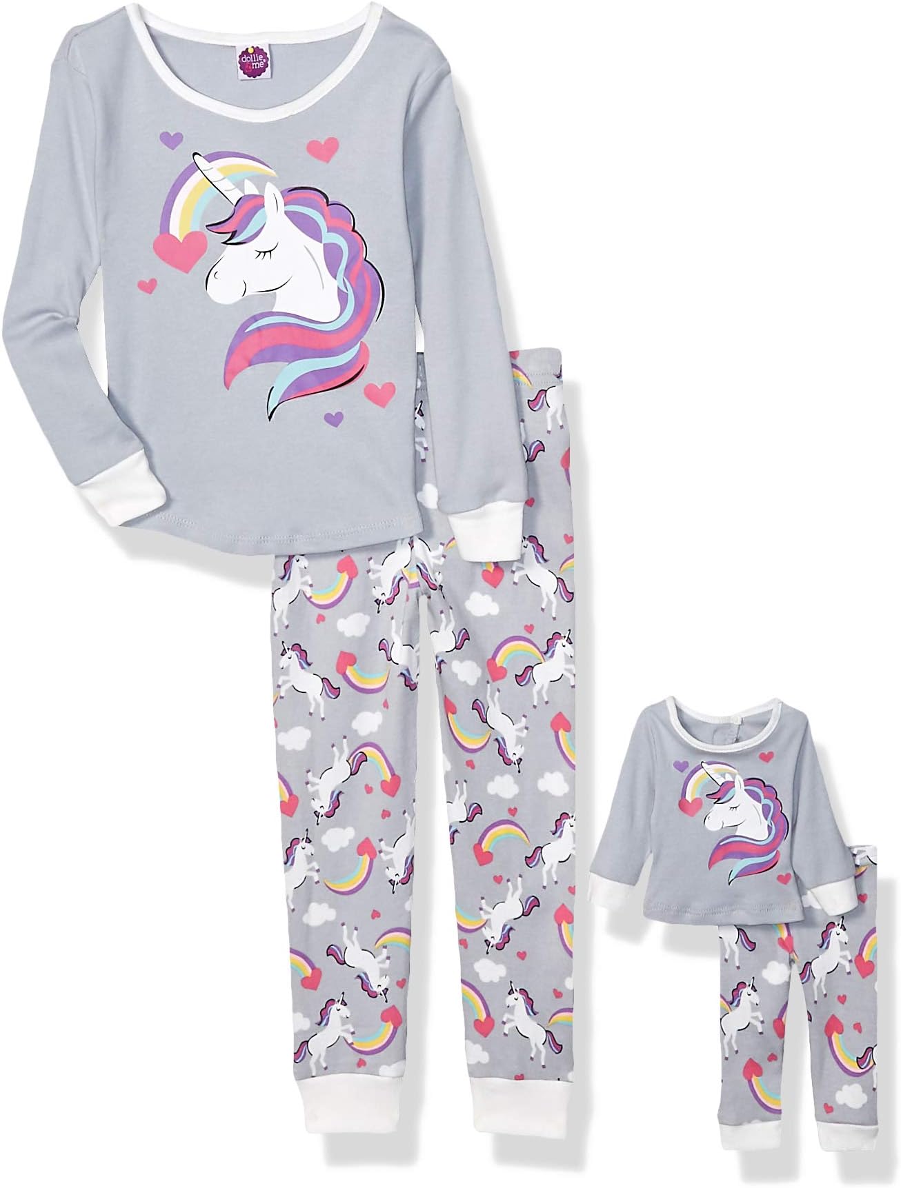 Dollie & Me Girls' Snug Fit Pajamas with Matching Doll Outfit, 4-Piece