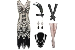 GOHOY Women's 1920S Sequin Fringed Flapper Dress with Roaring 20s Accessories