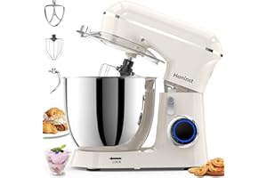 Honinst Stand Mixer, 6.5QT 10-Speed 660W Tilt-Head Electric Stand Mixer, 3-In-1 Kitchen Mixer with Bowl, Dough Hook, Whisk and Beater, Food Mixer for Baking, Cake and Most Home Cooks, Beige