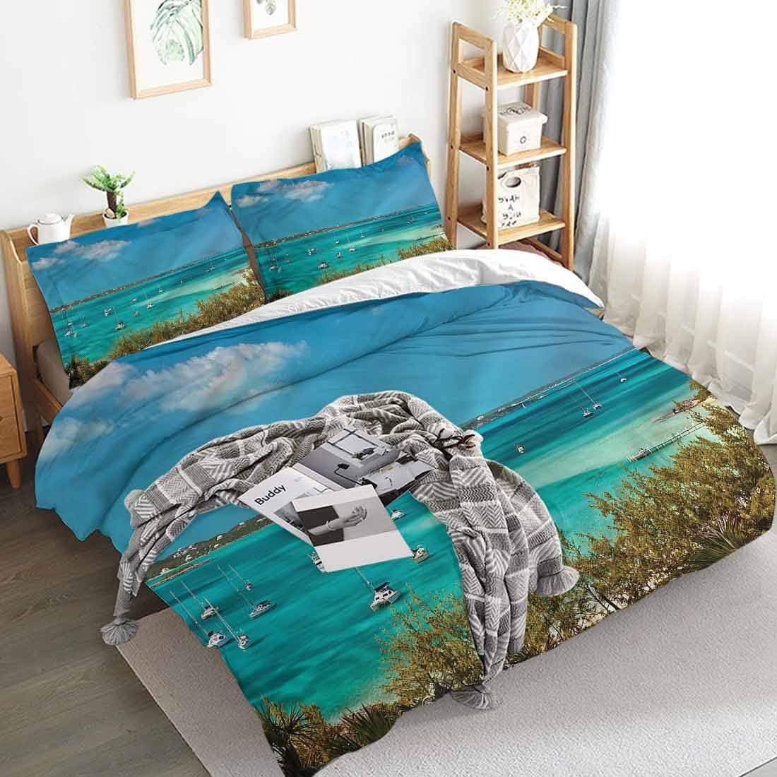 Mozenou Extra Large Duvet Cover Sailboat Anchored Boats in