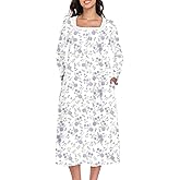 MZROCR Long Sleeve Cotton Nightgowns for Women Soft Night Gowns for Adult Square Neckline Sleepwear Victorian Sleep Dress