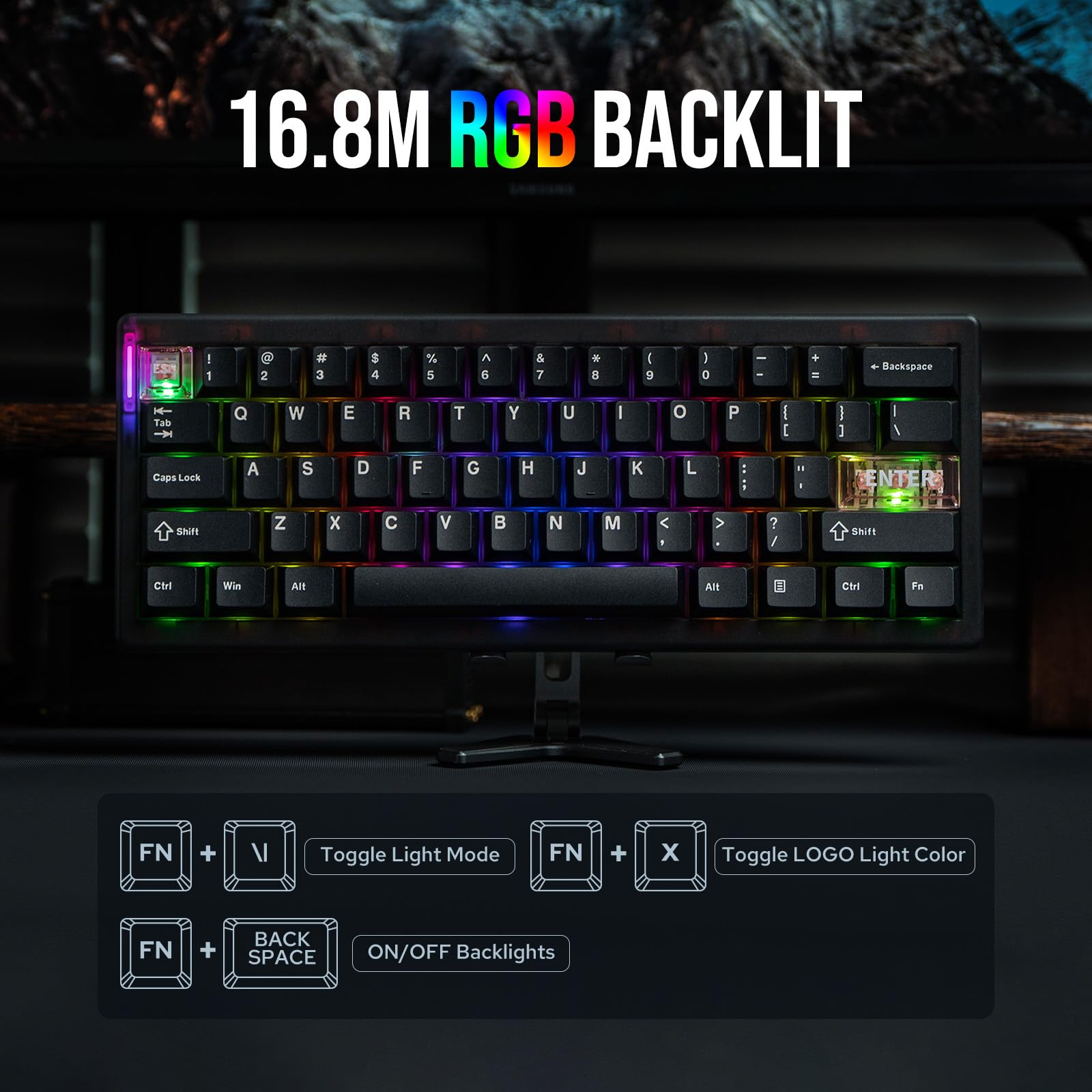 MechLands CIDOO QK61 V2 VIA Programmable 60% Compact Keyboard, USB-C/BT5.0/2.4Ghz Wireless, Hot Swappable Custom Mechanical Keyboard with Gasket Mounted, PC Plate, 3000mAh Battery for Win/Mac (Black)
