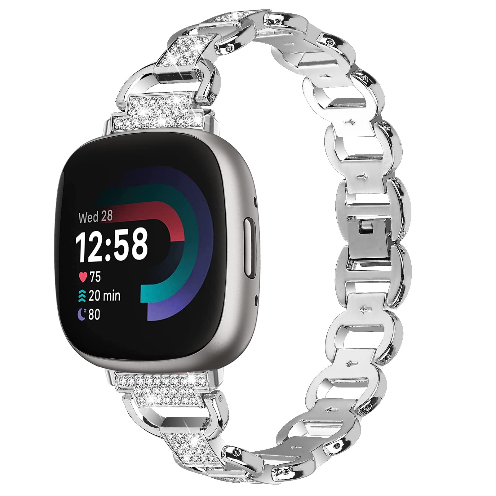 Chofit Straps Compatible with Fitbit Versa 4/Sense 2 Strap, Bling Rhinestone Band Replacement Metal Bracelet Wristbands for Sense 2/Versa 4 (Silver)