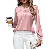Blooming Jelly Womens Dressy Business Casual Blouse Pleated Long Sleeve Tops Satin Silk Work Shirt Fall Outfits 2025