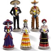 Pinkunn 5 Pcs Day of the Dead Figurines, Skeleton Resin Decor | Dia De Los Muertos Collectibles for Shelf Display, Tabletop Vigil Setup, Indoor Halloween Decorations, Office Accents