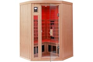 KUNSANA 2-3 Person Infrared Saunas for Home, Low EMF Ceramic Infrared Sauna, Indoor Home Sauna Spa, Hemlock Wooden Corner Suana Room, Bluetooth Speakers, Chromotherapy Lights