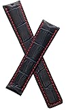 WatchstrapworldTH-61916-06-0531-19 mm Navy Blue Crocodile-Style Leather Deployment Watch Strap with red Stitching Compatible with TAG Heuer 6000 Series Gents Models Listed Below