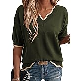 Dokotoo Women's Casual V Neck Short Sleeve Sweater Ribbed Knit Lightweight Sweaters Tops Fashion Clothing Outfits