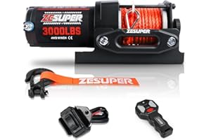ZESUPER 3000 lb Electric Winch for ATV UTV Trailer Boat Synthetic Rope Winch 12V DC Off Road Towing Winches with Wireless Rem