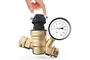 RVGUARD RV Water Pressure Regulator Valve With An Adjustable Knob, NO Tool Required, Brass Lead-Free Water Pressure Reducer w