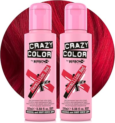 Crazy Color Vermillion Red Semi-Permanent Hair Dye 200ml Vegan Formula