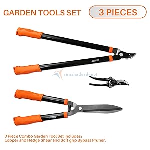 Sunshades Depot iGarden 3 Pieces Combo Gardening Lawn Plant Tools Set with 1 x Lopper ,1 x Hedge Shears and 1 x Pruner Shears Tree & Shrub Care Kit Hand Tool Kit.