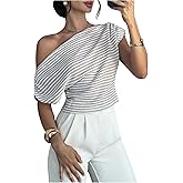 Verdusa Women's Striped Off The Shoulder Tops Dolman Sleeve Going Out T Shirts