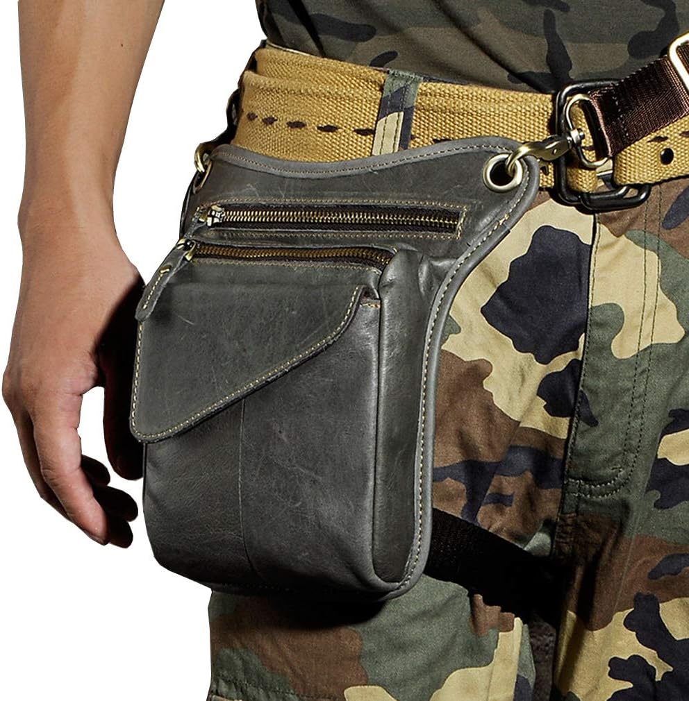 Xieben Leather Drop Leg Bag for Men Women Motorcycle Bike Riding Cycling Multi-Purpose Thigh Waist Fanny Pack Bum Pocket Hiking Sports Camping Pouch Deep Gray - Image 5