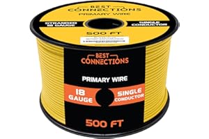 BEST CONNECTIONS Automotive Primary Wire - 500ft (Various Color Options) | Ideal for Trailer, Speaker, and Lighting Circuits | Durable Primary/Remote, Power/Ground Electrical Wiring (Yellow, 18 Gauge)