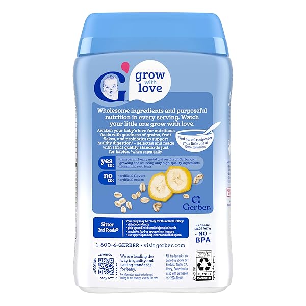 GERBER STAGE 2 BABY FOOD, OATMEAL BANANA CEREAL, PROBIOTICS SUPPORT HEALTHY DIGESTION, BABY OATMEAL CEREAL