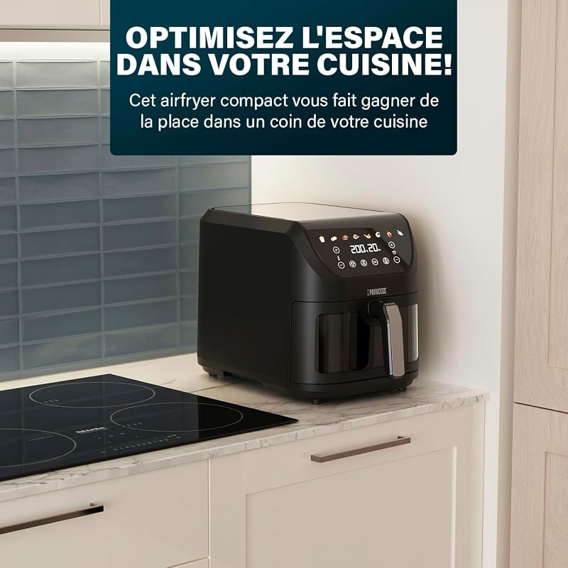 SlimFry Airfryer, Capacité 8L, 2000W, 8 Programmes, Écran Tactile Digital, Température Réglable, Fenêtre de Visualisation, Arrêt Automatique, Panier Lavable, 182257, Noir