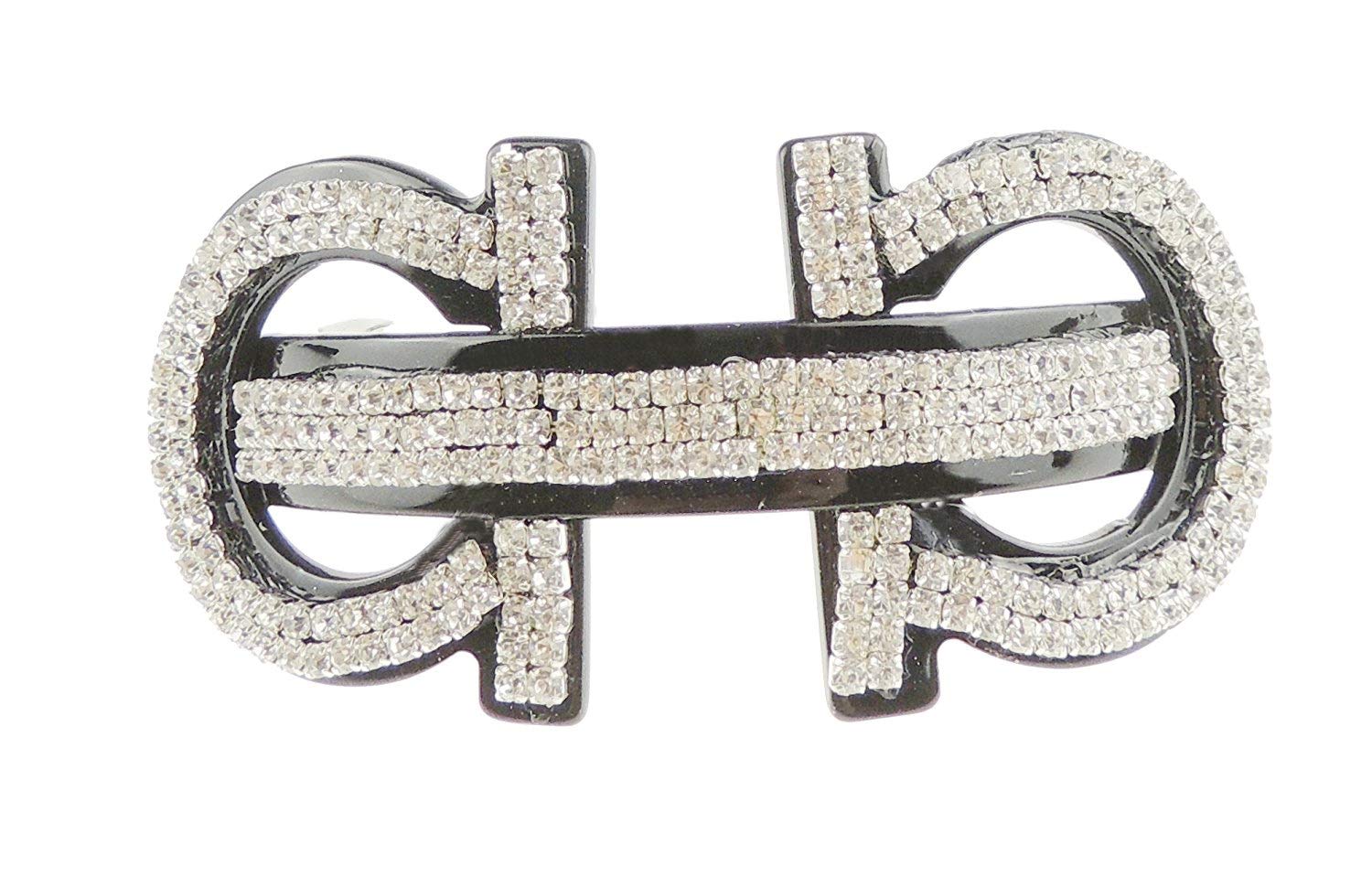 Sparkly Womens Girls Crystal Rhinestone Diamante Wedding Birthday Party Evening Ponytail Fine Hair Accessories Occasion Barrette Hairpin Grip French Spring Clip 8.5cm Black Buckle Horse Shoe Bit