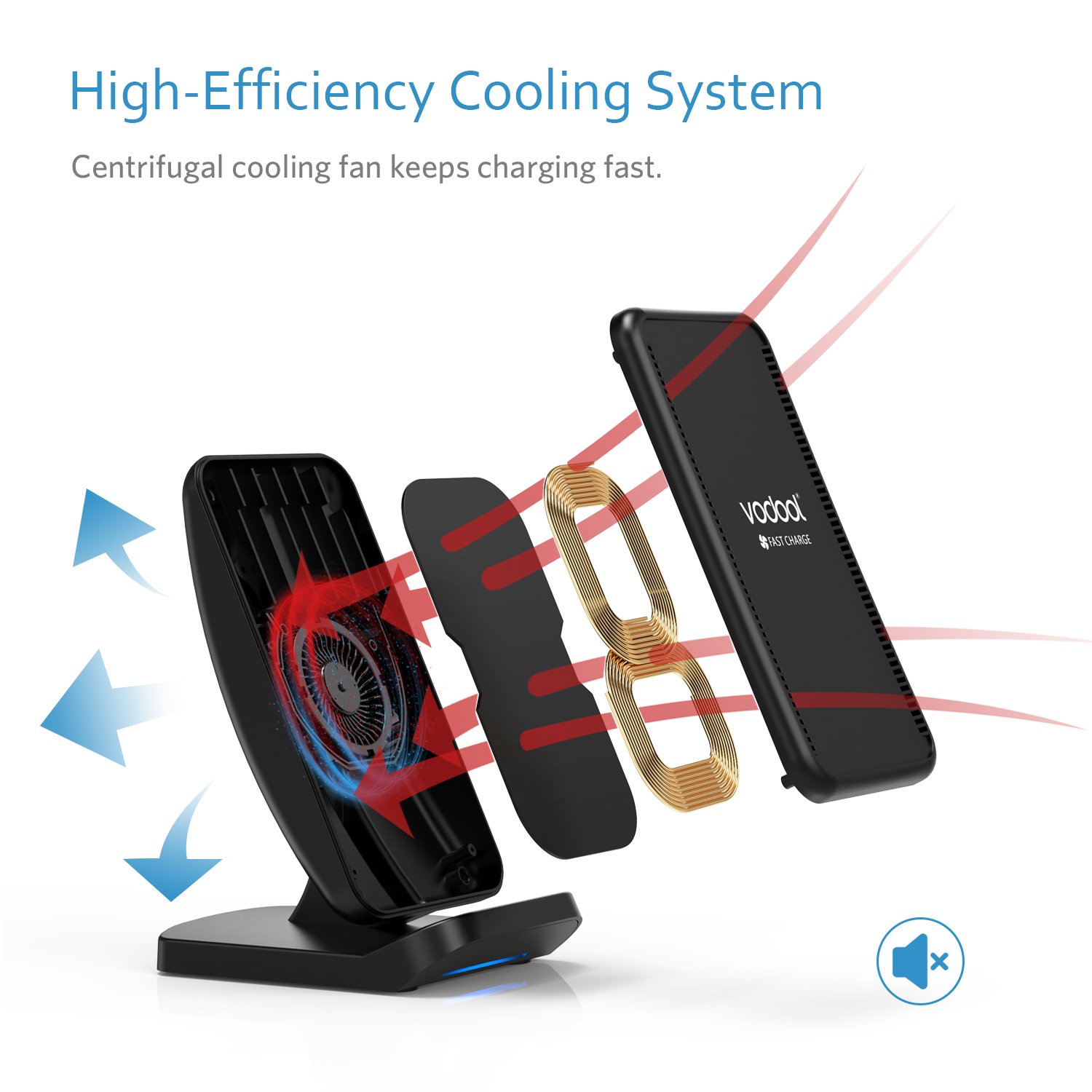 Wireless Charger, Vodool Qi-Certified 10W Fast Wireless Charging Pad Stand Compatible iPhone X, iPhone 8/8 Plus, Samsung Galaxy S9 / S9+ / S8 / S8+ / S7 / Note 8 and More (No AC Adapter)