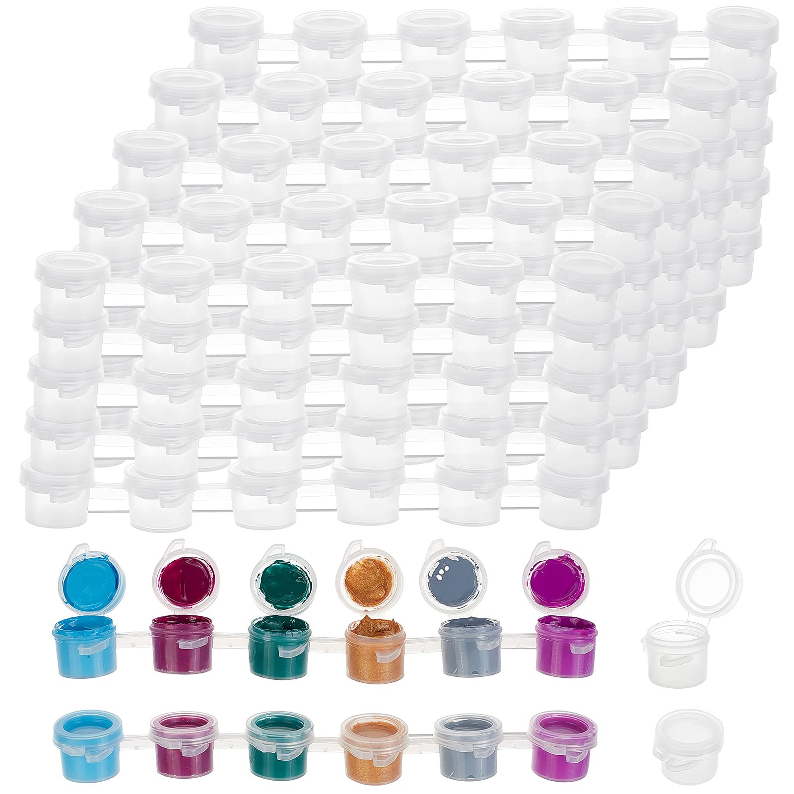 PandaHall Empty Paint Pots Strips, 150pcs Small Paint Cups Arts Crafts Clear Storage Containers Organizing Paint Paintings for Schools Students, Art Summer Camps, Christmas Birthdays, 3ML/0.1oz