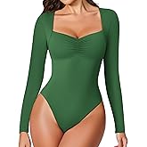 Avidlove Women's Sexy Sweetheart Neckline Bodysuit Tops Long Sleeve Double Lined Thong Body Suits Ruched Outfits