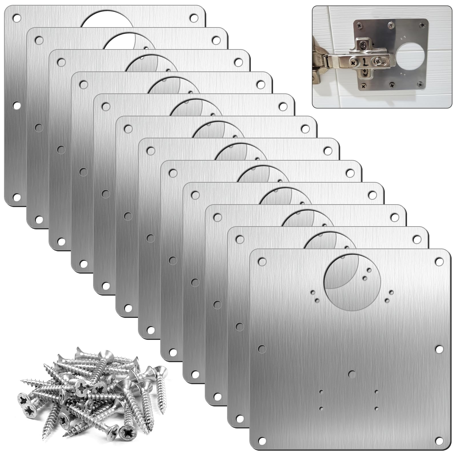 Photo 1 of 12 Pcs Cabinet Hinge Repair Plate, Stainless Steel Hinge Repair Plate, Hinges Fixing Plate Kit for Kitchen Cupboard Cabinet Doors Furniture