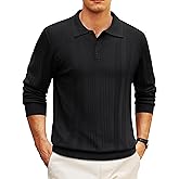 Cotrasen Mens Knit Polo Sweaters Long Sleeve Polo Lightweight Casual Button Dress Collar Pullover Cozy Textured Sweaters