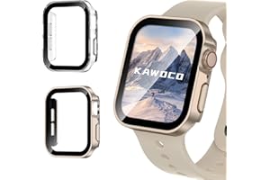 Singiuzoo 2 Pack Waterproof Case for Apple Watch Series SE 6 5 4 44mm, Straight Edge PC Bumper with Tempered Glass Screen Protector 360 Protective Cover for iWatch (44mm, Starlight/Clear)