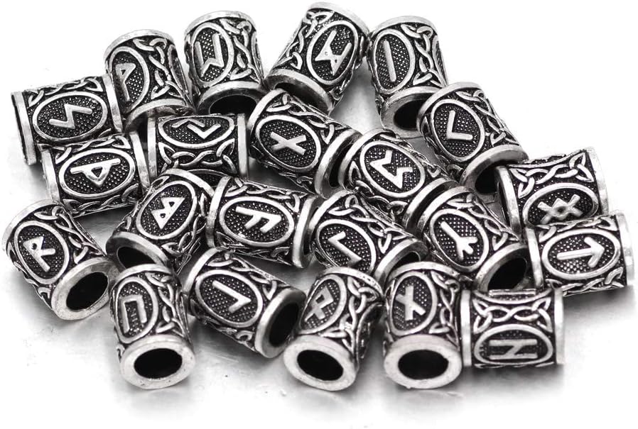All Pagan Nordic Viking 24 pcs Rune Beads Amulet Beard Dreadlocks Hair DIY Bracelet Jewelry Pendant