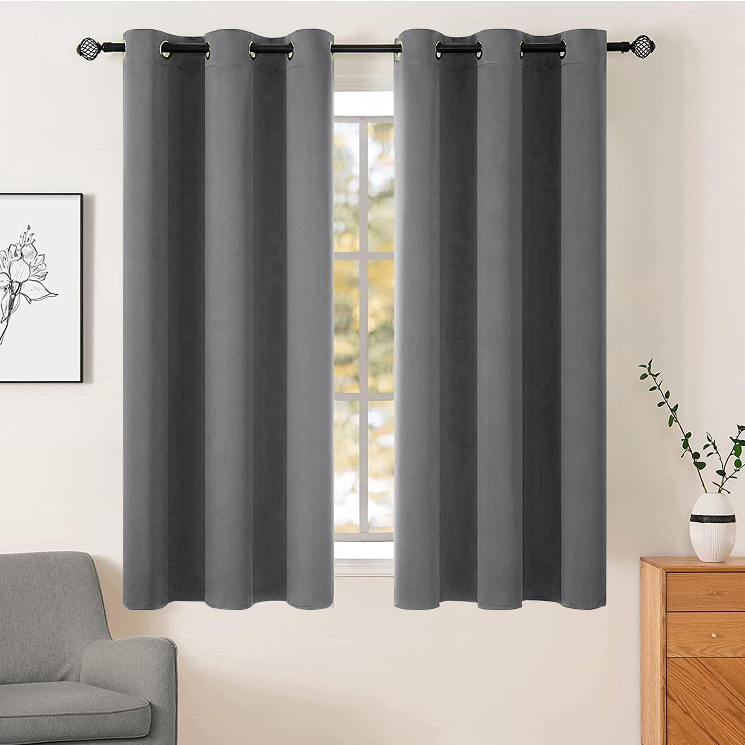 AR Ware Charcoal Blackout Curtains - 2 Panels Drapes Eyelet Thermal Curtains for Living Room and Bedroom - Energy Saving - Soundproof lightweight curtains (46 x 54 inches)