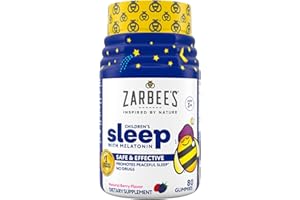 Zarbee's Kids 1mg Melatonin Gummy, Drug-Free & Effective Sleep Supplement for Children Ages 3 and Up, Natural Berry Flavored Gummies, 80 Count