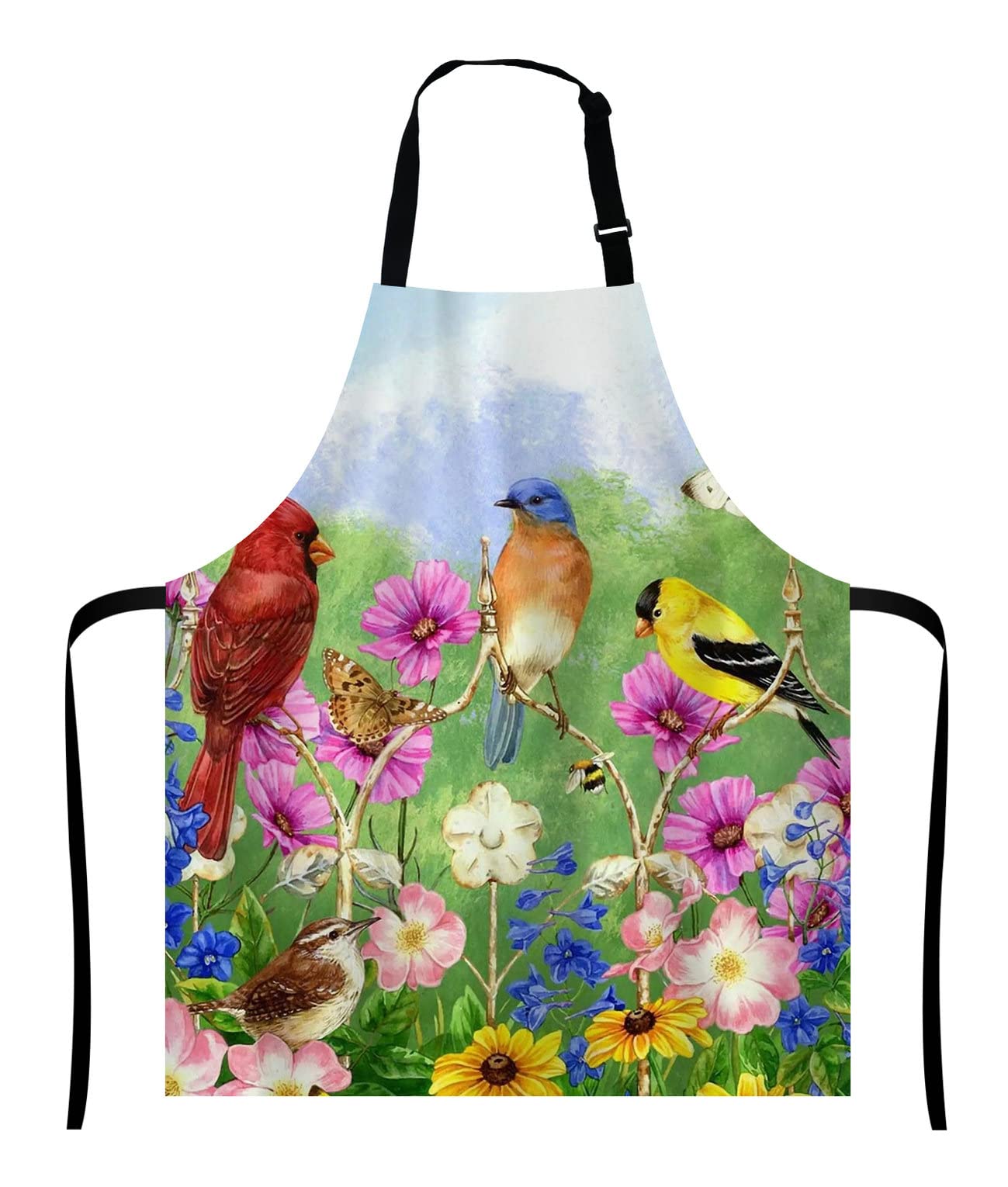 Wasach Birds Flowers Butterfly Bib with Adjustable Neck for Men Women,Suitable for Home Kitchen Cooking Waitress Chef Grill Bistro Baking BBQ