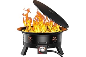 AMADA HOMEFURNISHING 19″ Propane Fire Pit with Grill Grate, 58,000 BTU, Folding Legs, Propane Tank Holder, Cover, and Carry Strap, No Ignition Needed, Easy Flame Adjustment, Portable