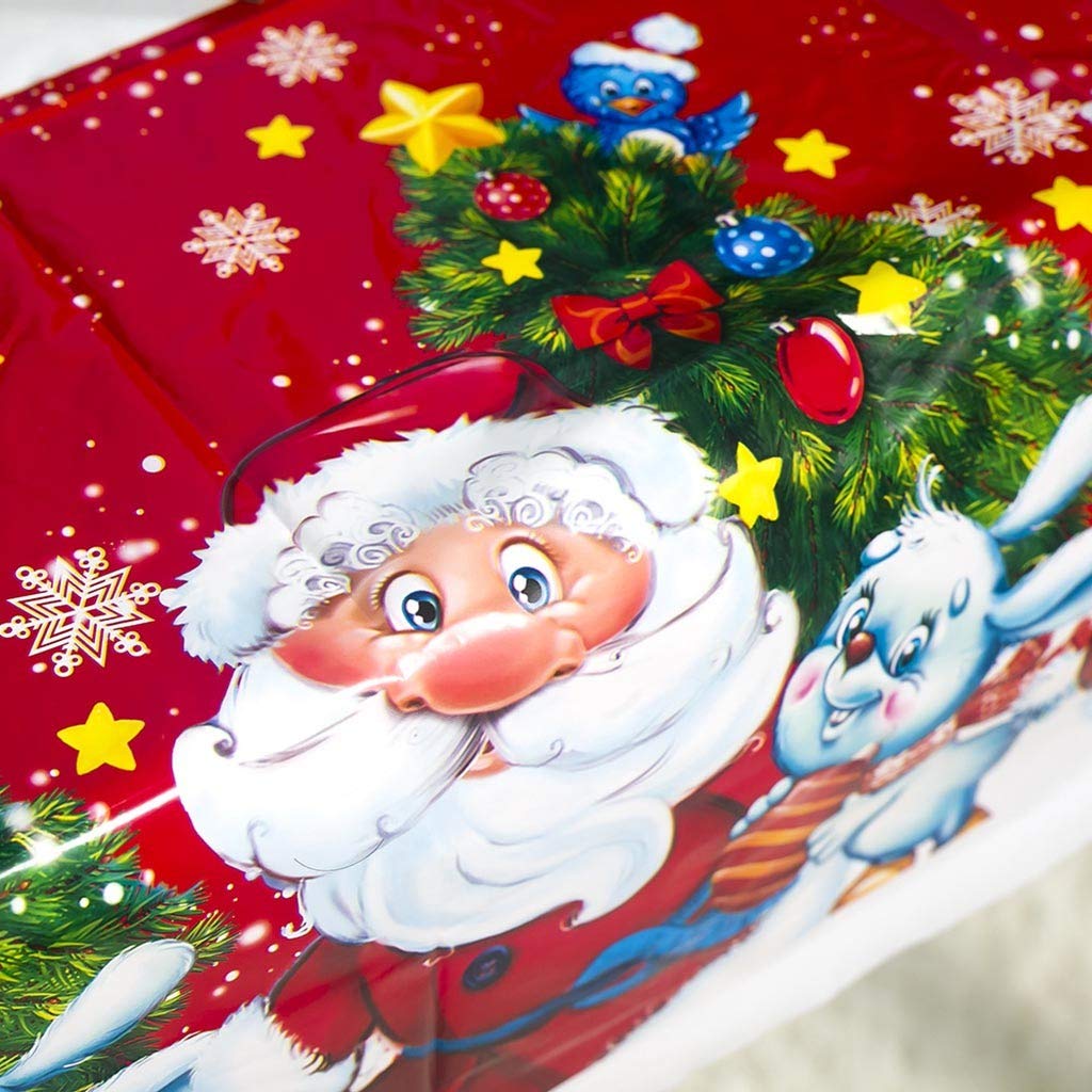 HeziCat 1PC Xmas Table Cloth Christmas Tablecloth Santa Christmas Tree Printed Waterproof PVC Tablecloth for Xmas Party Holiday Winter Home Decor, 180x110cm