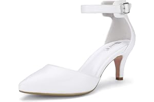 IDIFU Women's IN3 D'Orsay Pumps Low Kitten Heels for Women Dress Shoes Pointed Closed Toe Wedding Bride Ankle Strap Dressy Silver Black Nude White Gold Heels for Women