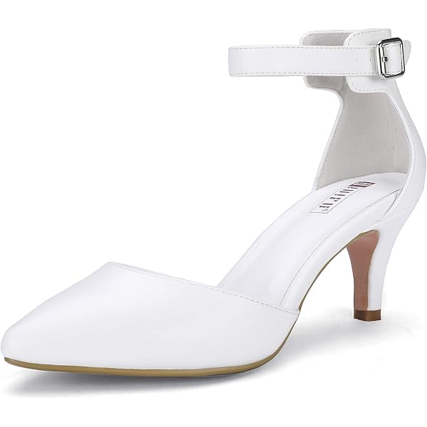 Women's Low Kitten Heel Pumps – Pointed Toe Bow Ankle Strap Dress Shoes For Wedding & Party - View #8