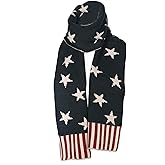 Modena Unisex Stripes and Stars American Americana Flag Reversible Knit Scarf (Red, Ivory, Blue)