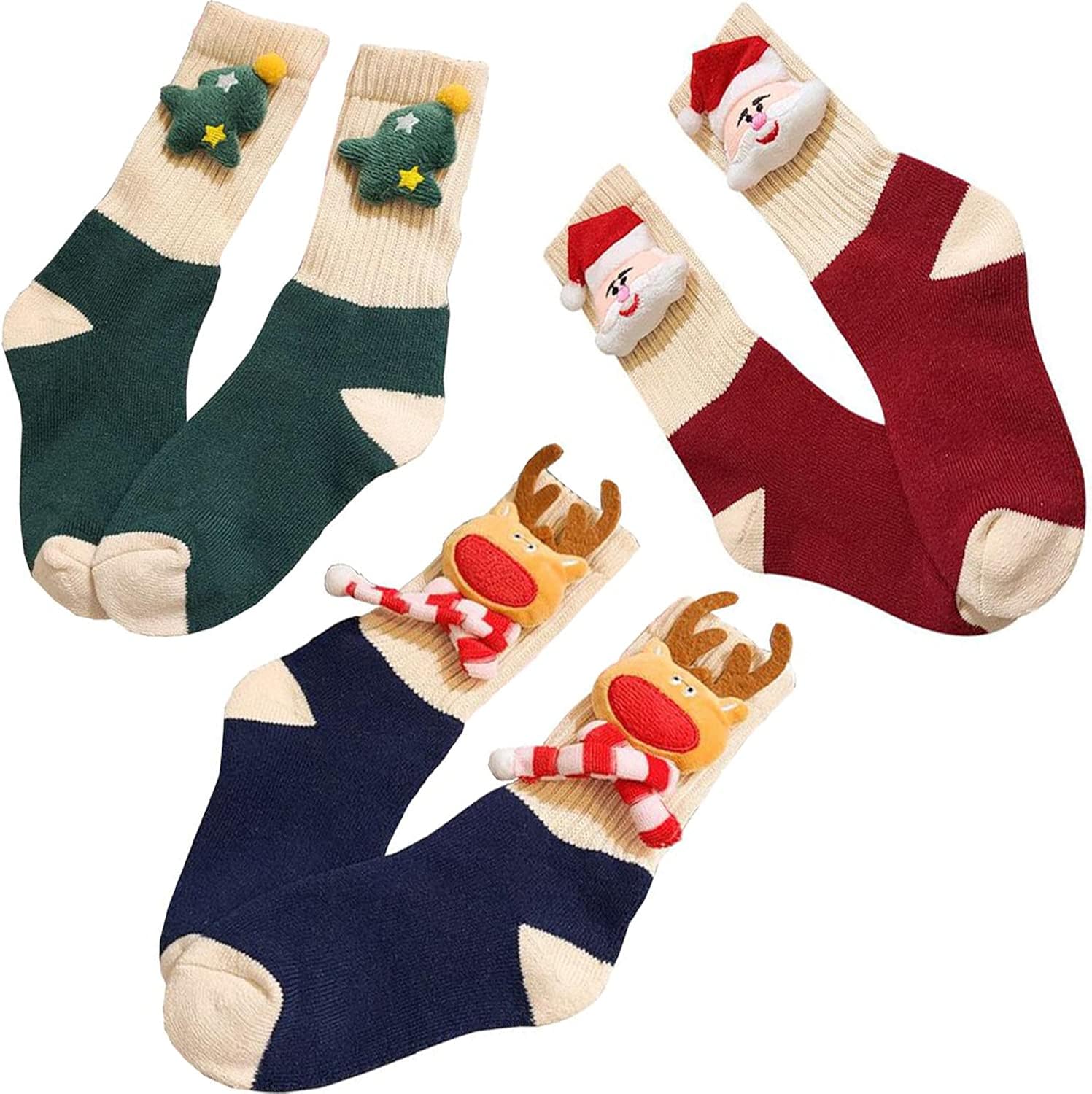 Christmas Fuzzy Socks for Girls 3 Pairs of Women Cabin Slipper Socks