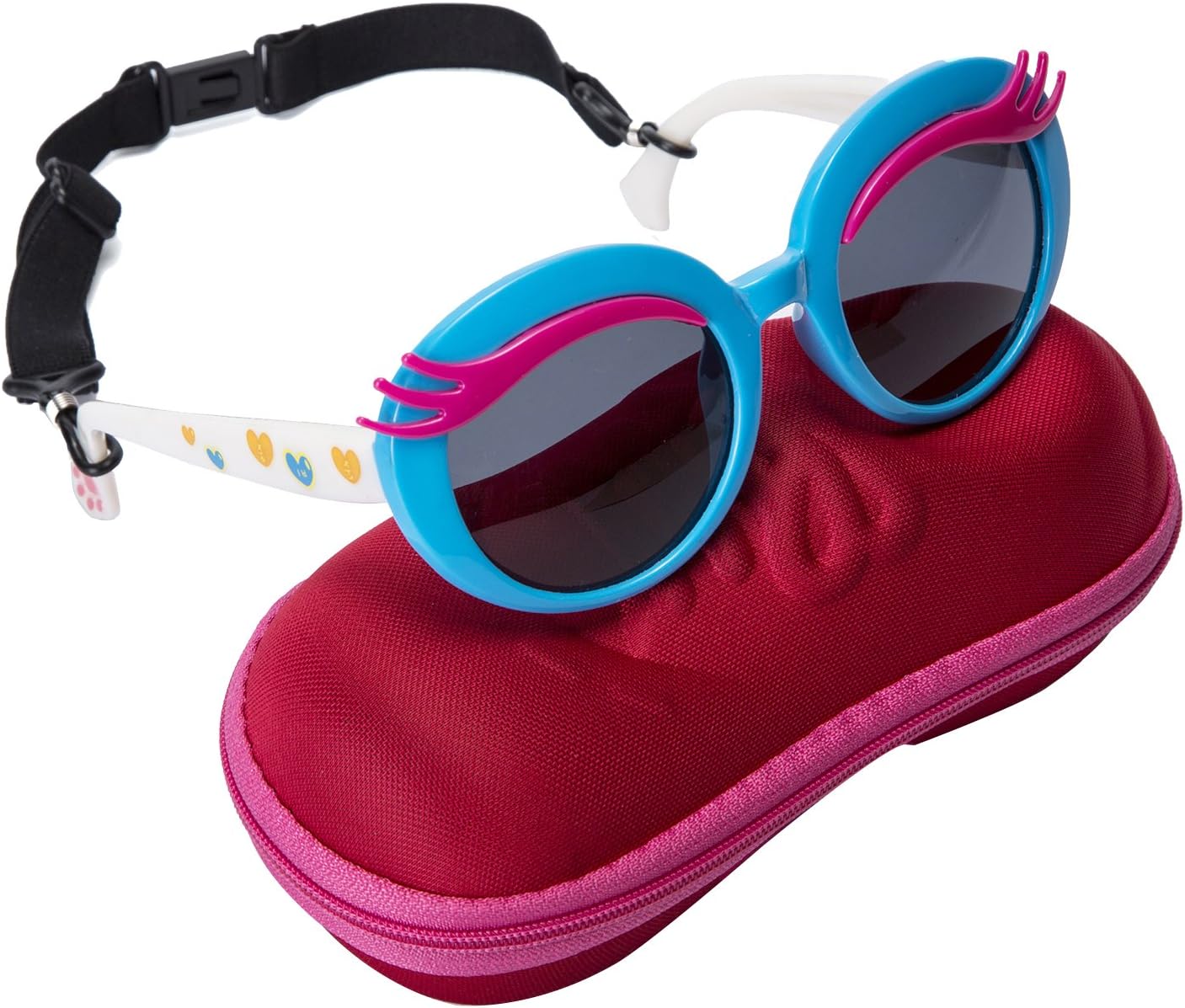 Seamaid Girls Eyelash sunglasses - Polarized UV400 Protective Flexible Frame Eyeglass for Kids Childrens - Stylish Cute sunglass with Adjustable Sports Eyeglass Strap and Shoe shape Case