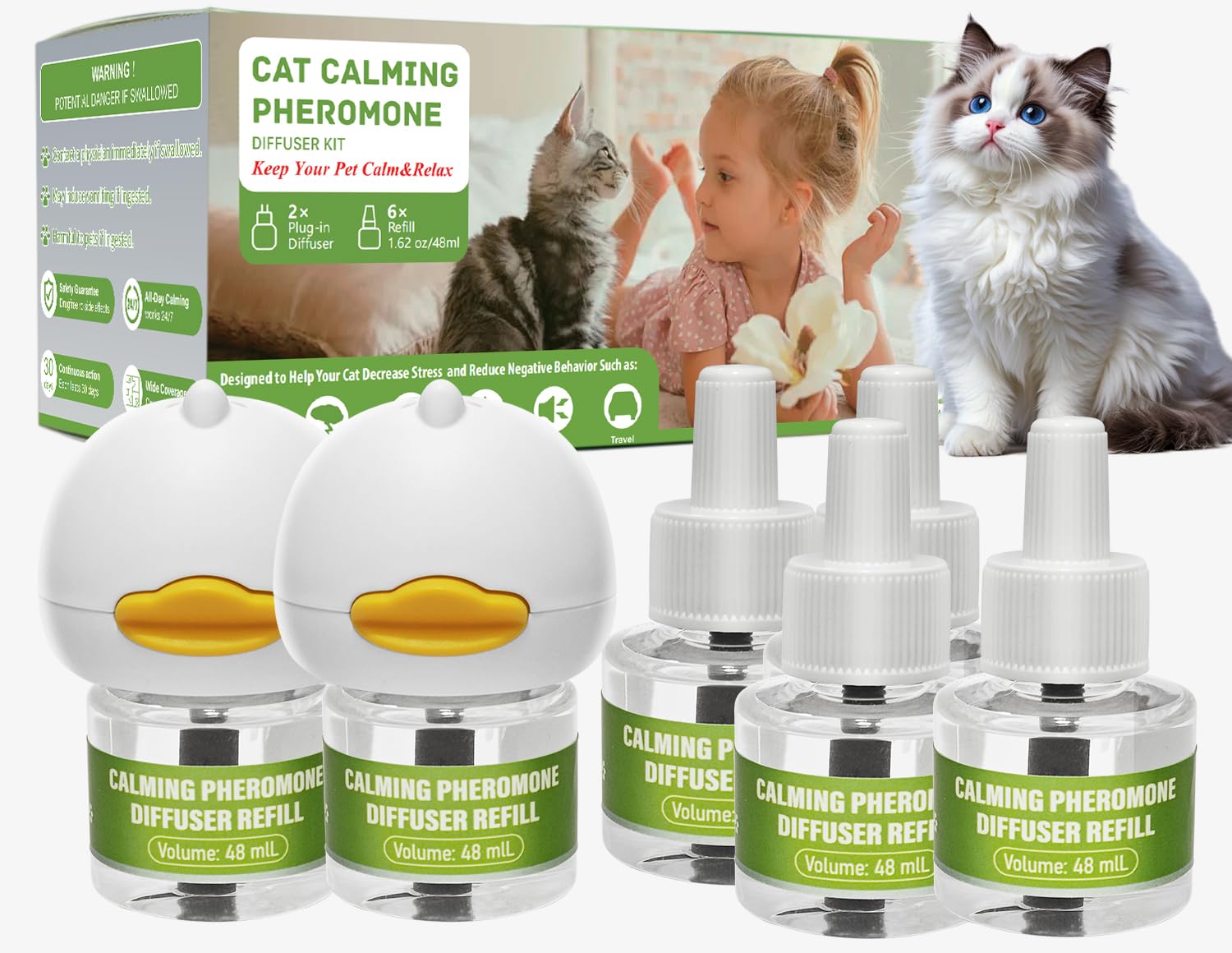 Photo 1 of Calming Diffuser Kit for Cat, Cat Pheromone Calming Diffuser Starter Helps Ruduce Anxious, Anti-Stress & Comforts Cats (2 Diffuser + 6 Refills)