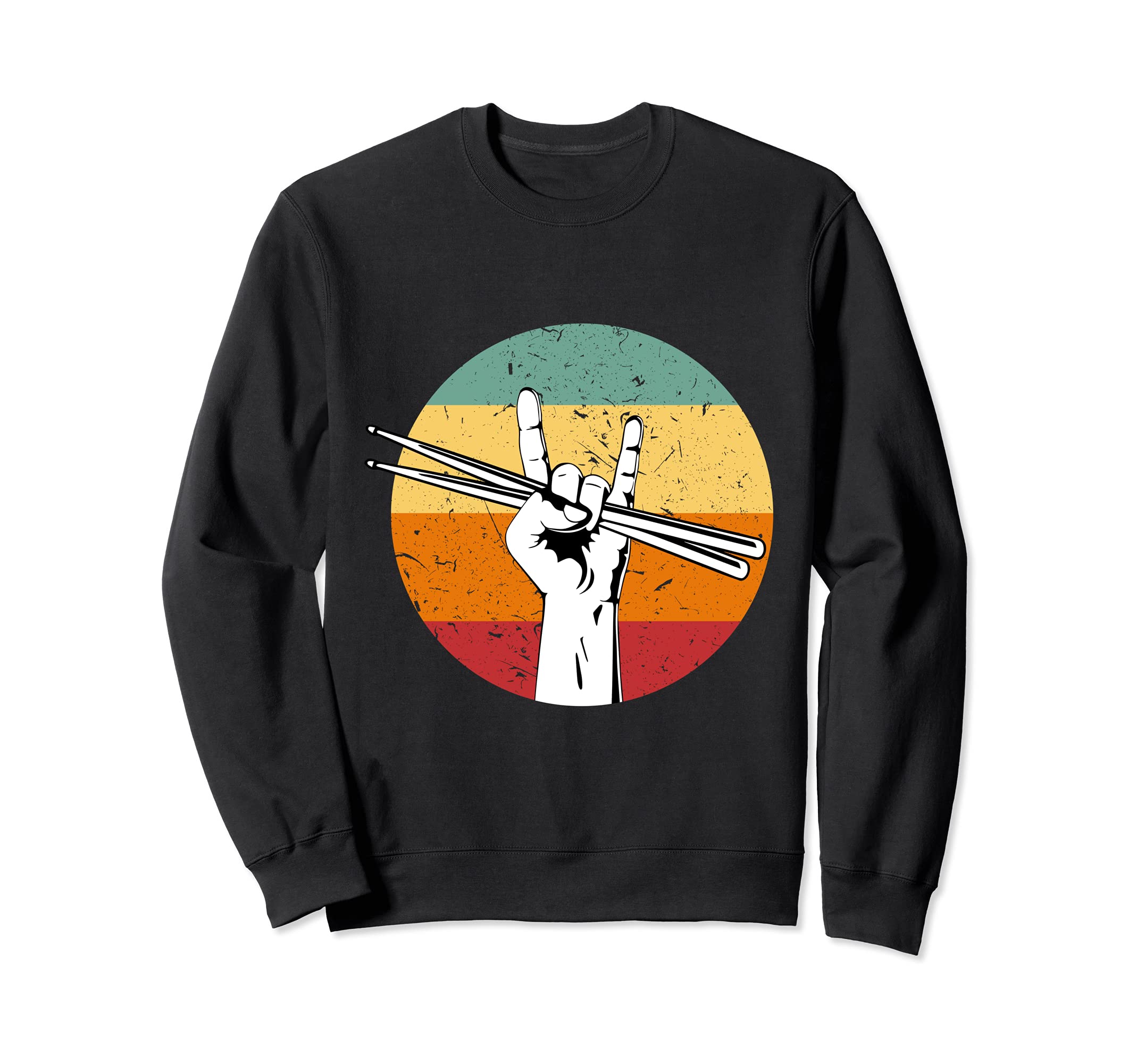 Rock Hand Sign Retro Drumsticks Drum Player Music Sweatshirt
