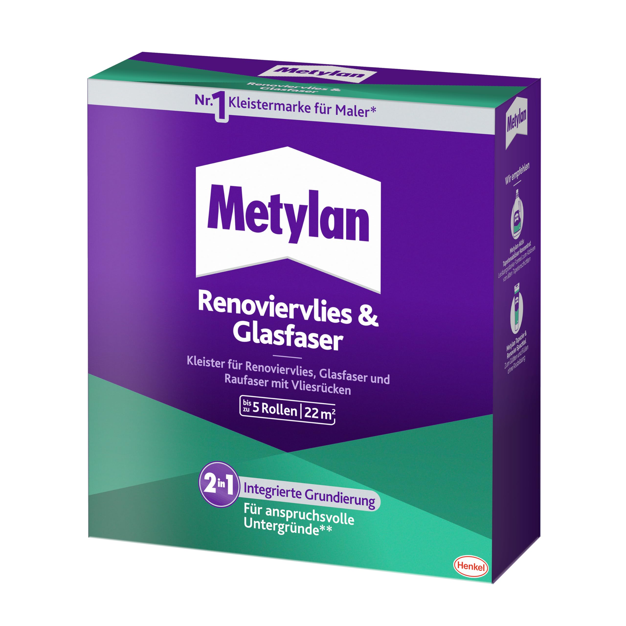 Metylan Renovation Fleece & Fibreglass Wallpaper Paste & Primer for Renovation Fleece, Fibreglass & Woodchip Wallpaper with Fleece Backing, Paste for Wet Rooms, 1 x 500 g