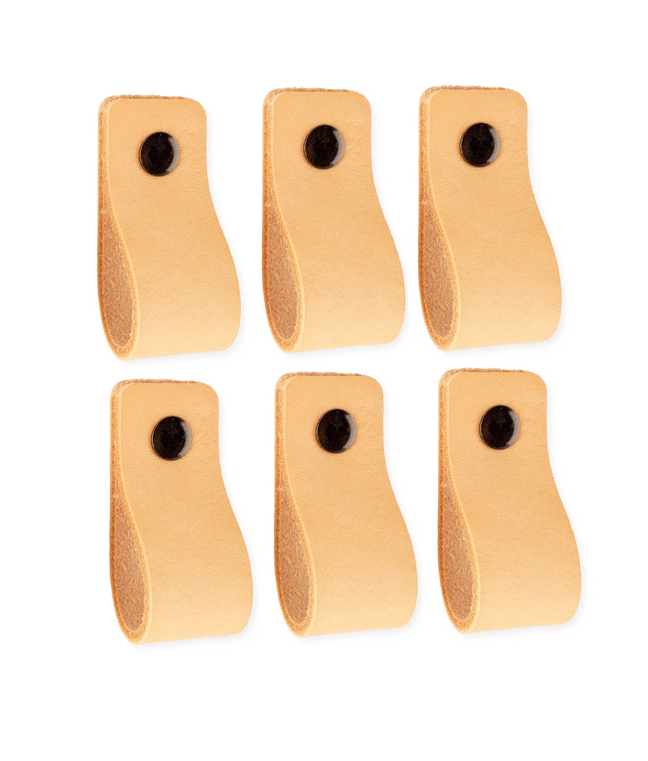 Brute Strength - Leather Handles for Furniture - Natural - 6 pcs - 12,5 x 2,5 cm - Cabinet Handle, Door Handle for Kitchen, Bathroom, cabinets, Dresser, Wood