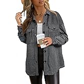 SHEWIN Shackets for Women 2025 Casual Long Sleeve Tops Button Down Plaid Fall Jackets