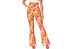 Deerose Women's High Waist Stretch Bell Bottom Slim-Fit Flare Leg Hippie Pants