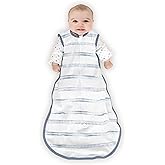 Amazing Baby Cotton Muslin Sleeping Sack, for Baby Boy or Girl, Wearable Blanket with 2-Way Zipper, Watercolor Stripes, Denim, Medium (6-12 Month)