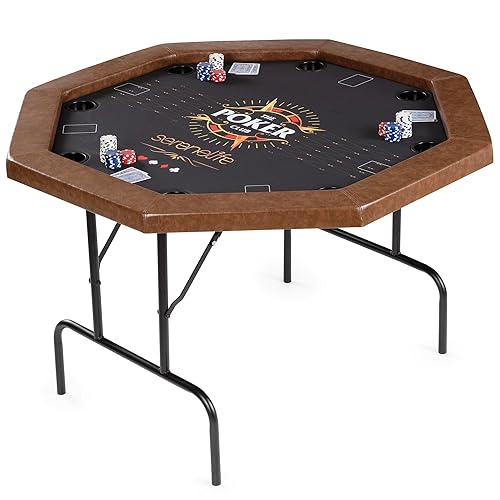 SereneLife 84” Poker Table- 8 Player Octagonal Foldable Cardboard Leisure Game Table, Casino Style, with Water-Resistant Cushioned Rail, w/ 8 Cup Holders